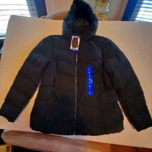 32 degree HEAT Black Quilted Jacket with Hood. Womens L. Poly.